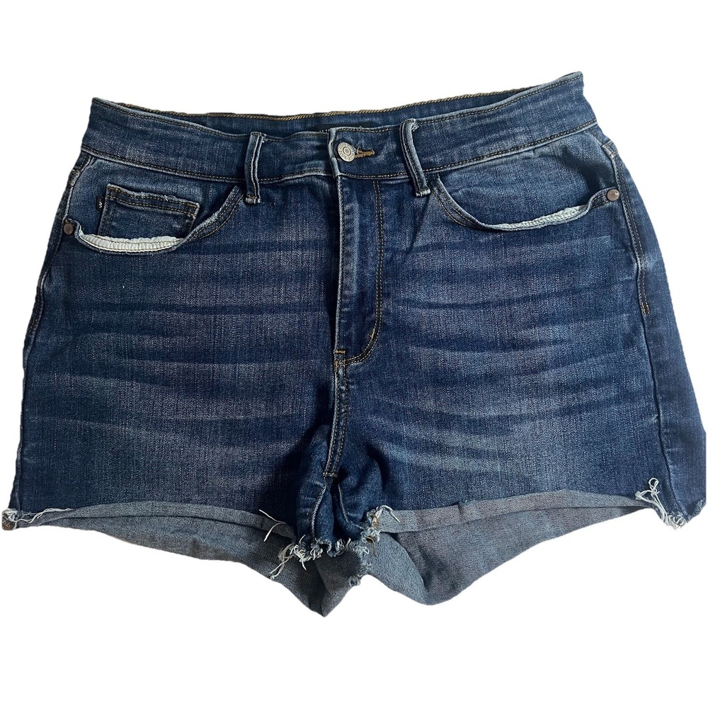Judy Blue High Waist Cuffed Denim‎ Shorts Size 1XL Stretch Distressed 31x3.5